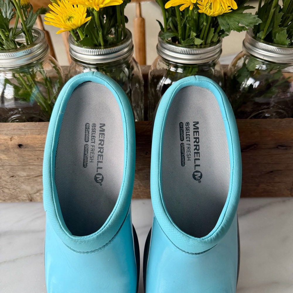 Merrell•Size 8•Women's Encore Moc•Pro Shine•Slip-Resistant•Maui Blue•Work Shoe - Picture 6 of 16